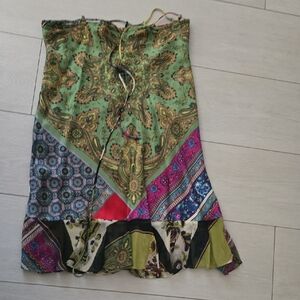 Y2k Vintage bebe Asymmetrical Skirt in Green and Pink Paisley